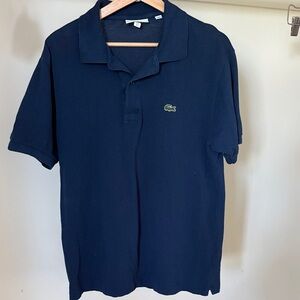 Lacoste Navy Blue Short-Sleeve Polo with Green Crocodile Logo